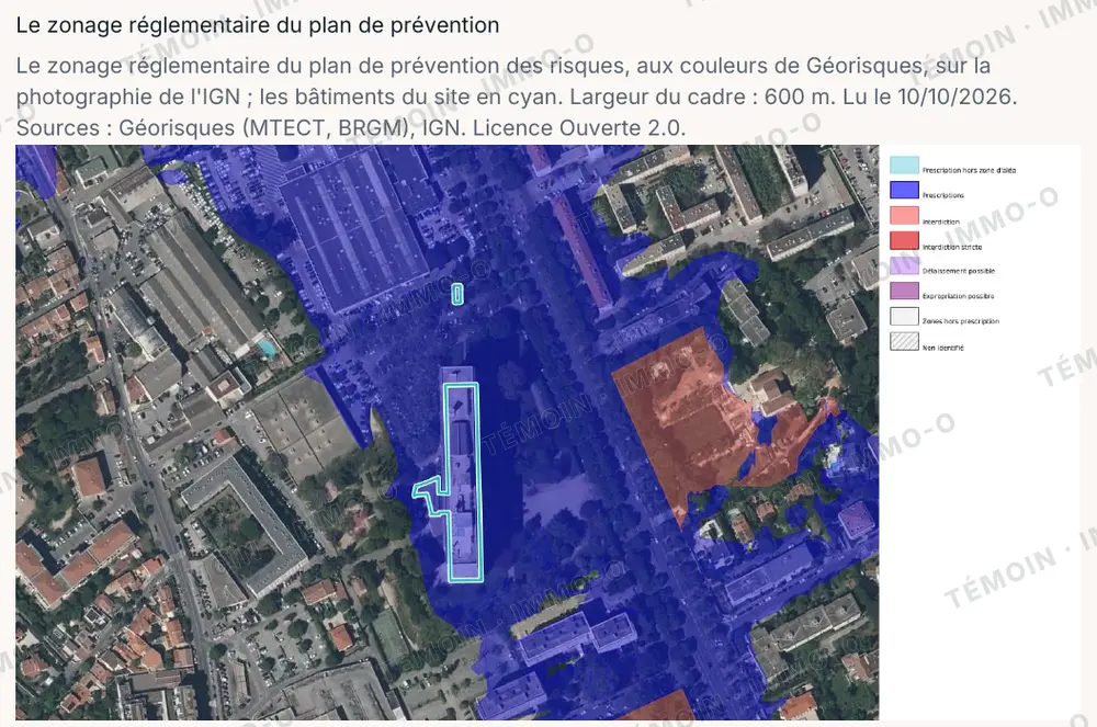 Page du rapport : zonage du plan de prévention des risques d'inondation autour de la Cité radieuse