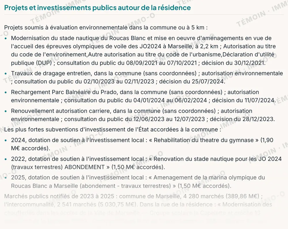 Page du cahier témoin : projets et investissements publics autour de la Cité radieuse